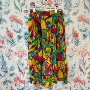 Vintage Colorful Floral Wide Leg Pants